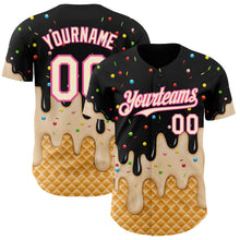 Laden Sie das Bild in den Galerie-Viewer, Uksn Individuelles Schwarz Creme-Pink Eiscreme Waffel Foodie Dessert Authentisches Baseball-Trikot