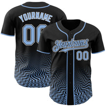 Laden Sie das Bild in den Galerie-Viewer, Uksn Individuelles Schwarz Hellblau-Weiß Fließende Welle Psychedelischer Wirbel Authentisches Baseball-Trikot