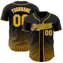 Laden Sie das Bild in den Galerie-Viewer, Uksn Individuelles Schwarz Gold-Weiß Fließende Welle Psychedelischer Wirbel Authentisches Baseball-Trikot