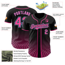 Laden Sie das Bild in den Galerie-Viewer, Uksn Individuelles Schwarz Pink-Hellblau Fließende Welle Psychedelischer Wirbel Authentisches Baseball-Trikot