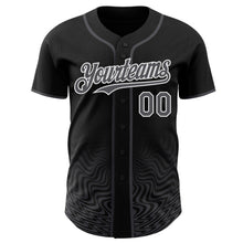Laden Sie das Bild in den Galerie-Viewer, Uksn Individuelles Schwarz Stahlgrau-Weiß Fließende Welle Psychedelischer Wirbel Authentisches Baseball-Trikot
