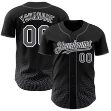 Laden Sie das Bild in den Galerie-Viewer, Uksn Individuelles Schwarz Stahlgrau-Weiß Fließende Welle Psychedelischer Wirbel Authentisches Baseball-Trikot
