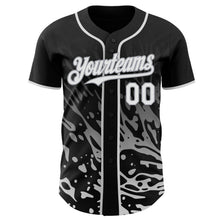 Laden Sie das Bild in den Galerie-Viewer, Uksn Individuelles Schwarz Weiß-Grau Flüssige Welle Klecksspritzer Authentisches Baseball-Trikot