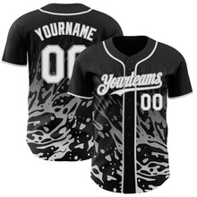 Laden Sie das Bild in den Galerie-Viewer, Uksn Individuelles Schwarz Weiß-Grau Flüssige Welle Klecksspritzer Authentisches Baseball-Trikot