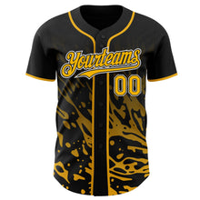 Laden Sie das Bild in den Galerie-Viewer, Uksn Individuelles Schwarz Gold-Weiß Flüssige Welle Klecksspritzer Authentisches Baseball-Trikot