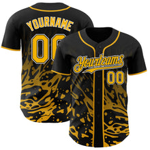 Laden Sie das Bild in den Galerie-Viewer, Uksn Individuelles Schwarz Gold-Weiß Flüssige Welle Klecksspritzer Authentisches Baseball-Trikot