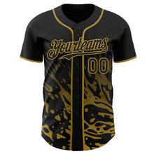 Laden Sie das Bild in den Galerie-Viewer, Uksn Individuelles Schwarz-Altgold Flüssige Welle Klecksspritzer Authentisches Baseball-Trikot