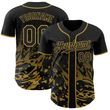 Laden Sie das Bild in den Galerie-Viewer, Uksn Individuelles Schwarz-Altgold Flüssige Welle Klecksspritzer Authentisches Baseball-Trikot
