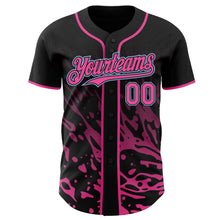Laden Sie das Bild in den Galerie-Viewer, Uksn Individuelles Schwarz Pink-Hellblau Flüssige Welle Klecksspritzer Authentisches Baseball-Trikot