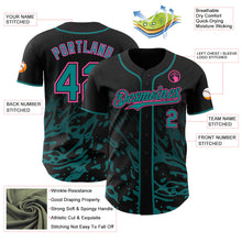 Laden Sie das Bild in den Galerie-Viewer, Uksn Individuelles Schwarz Petrol-Pink Flüssige Welle Klecksspritzer Authentisches Baseball-Trikot