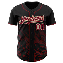 Laden Sie das Bild in den Galerie-Viewer, Uksn Individuelles Schwarz Karmesinrot-City Creme Flüssige Welle Klecksspritzer Authentisches Baseball-Trikot