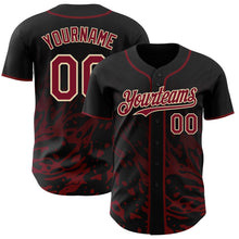 Laden Sie das Bild in den Galerie-Viewer, Uksn Individuelles Schwarz Karmesinrot-City Creme Flüssige Welle Klecksspritzer Authentisches Baseball-Trikot