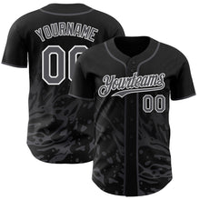 Laden Sie das Bild in den Galerie-Viewer, Uksn Individuelles Schwarz Stahlgrau-Weiß Flüssige Welle Klecksspritzer Authentisches Baseball-Trikot