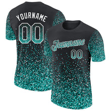 Laden Sie das Bild in den Galerie-Viewer, Uksn Individuelles Schwarz Aqua-Weiß Buntes Funkeln Farbverlauf Punkte Funktions-T-Shirt