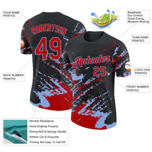 Laden Sie das Bild in den Galerie-Viewer, Uksn Individuelles Schwarz Rot-Hellblau Pinselstrich Zerbrochen Spritzer Funktions-T-Shirt