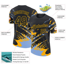 Laden Sie das Bild in den Galerie-Viewer, Uksn Individuelles Schwarz Hellblau-Gold Pinselstrich Zerbrochen Spritzer Funktions-T-Shirt