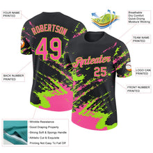 Laden Sie das Bild in den Galerie-Viewer, Uksn Individuelles Schwarz Pink-Neongrün Pinselstrich Zerbrochen Spritzer Funktions-T-Shirt