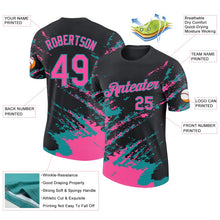 Laden Sie das Bild in den Galerie-Viewer, Uksn Individuelles Schwarz Pink-Petrol Pinselstrich Zerbrochen Spritzer Funktions-T-Shirt