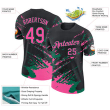 Laden Sie das Bild in den Galerie-Viewer, Uksn Individuelles Schwarz Pink-Kelly-Grün Pinselstrich Zerbrochen Spritzer Funktions-T-Shirt
