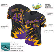 Laden Sie das Bild in den Galerie-Viewer, Uksn Individuelles Schwarz Violett-Gold Pinselstrich Zerbrochen Spritzer Funktions-T-Shirt