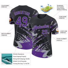 Laden Sie das Bild in den Galerie-Viewer, Uksn Individuelles Schwarz Violett-Grau Pinselstrich Zerbrochen Spritzer Funktions-T-Shirt