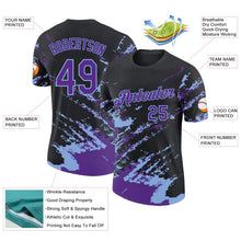 Laden Sie das Bild in den Galerie-Viewer, Uksn Individuelles Schwarz Violett-Hellblau Pinselstrich Zerbrochen Spritzer Funktions-T-Shirt