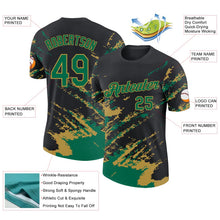 Laden Sie das Bild in den Galerie-Viewer, Uksn Individuelles Schwarz Kelly-Grün-Altgold Pinselstrich Zerbrochen Spritzer Funktions-T-Shirt