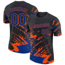 Laden Sie das Bild in den Galerie-Viewer, Uksn Individuelles Schwarz Royalblau-Orange Pinselstrich Zerbrochen Spritzer Funktions-T-Shirt