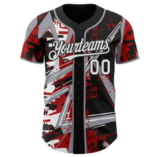 Laden Sie das Bild in den Galerie-Viewer, Uksn Individuelles Schwarz Weiß Rot-Grau Geometrische Splitter Punktgitter Authentisches Baseball-Trikot