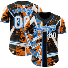 Laden Sie das Bild in den Galerie-Viewer, Uksn Individuelles Schwarz Weiß Bay Orange-Elektrisch Blau Geometrische Splitter Punktgitter Authentisches Baseball-Trikot
