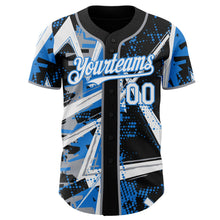 Laden Sie das Bild in den Galerie-Viewer, Uksn Individuelles Schwarz Weiß Grau-Elektrisch Blau Geometrische Splitter Punktgitter Authentisches Baseball-Trikot