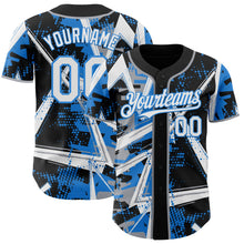 Laden Sie das Bild in den Galerie-Viewer, Uksn Individuelles Schwarz Weiß Grau-Elektrisch Blau Geometrische Splitter Punktgitter Authentisches Baseball-Trikot