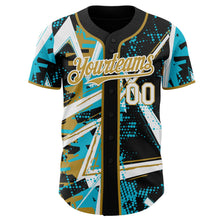 Laden Sie das Bild in den Galerie-Viewer, Uksn Individuelles Schwarz Weiß Lakes Blau-Altgold Geometrische Splitter Punktgitter Authentisches Baseball-Trikot