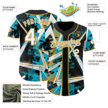 Laden Sie das Bild in den Galerie-Viewer, Uksn Individuelles Schwarz Weiß Lakes Blau-Altgold Geometrische Splitter Punktgitter Authentisches Baseball-Trikot