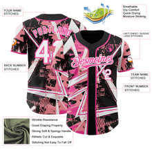 Laden Sie das Bild in den Galerie-Viewer, Uksn Individuelles Schwarz Weiß Mittelpink-Pink Geometrische Splitter Punktgitter Authentisches Baseball-Trikot