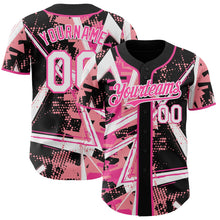 Laden Sie das Bild in den Galerie-Viewer, Uksn Individuelles Schwarz Weiß Mittelpink-Pink Geometrische Splitter Punktgitter Authentisches Baseball-Trikot