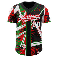 Laden Sie das Bild in den Galerie-Viewer, Uksn Individuelles Schwarz Weiß Grasgrün-Feuerrot Geometrische Splitter Punktgitter Authentisches Baseball-Trikot