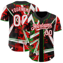 Laden Sie das Bild in den Galerie-Viewer, Uksn Individuelles Schwarz Weiß Grasgrün-Feuerrot Geometrische Splitter Punktgitter Authentisches Baseball-Trikot
