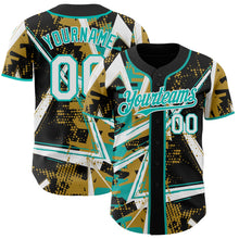 Laden Sie das Bild in den Galerie-Viewer, Uksn Individuelles Schwarz Weiß Altgold-Aqua Geometrische Splitter Punktgitter Authentisches Baseball-Trikot