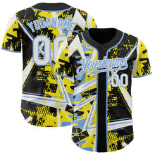 Laden Sie das Bild in den Galerie-Viewer, Uksn Individuelles Schwarz Weiß Hellgelb-Hellblau Geometrische Splitter Punktgitter Authentisches Baseball-Trikot