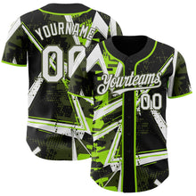 Laden Sie das Bild in den Galerie-Viewer, Uksn Individuelles Schwarz Weiß Neongrün-Oliv Geometrische Splitter Punktgitter Authentisches Baseball-Trikot