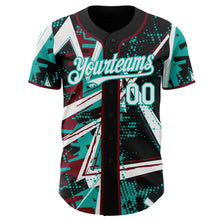 Laden Sie das Bild in den Galerie-Viewer, Uksn Individuelles Schwarz Weiß Karmesinrot-Aqua Geometrische Splitter Punktgitter Authentisches Baseball-Trikot