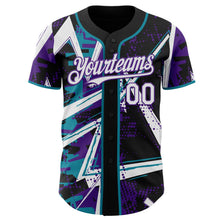 Laden Sie das Bild in den Galerie-Viewer, Uksn Individuelles Schwarz Weiß Petrol-Violett Geometrische Splitter Punktgitter Authentisches Baseball-Trikot