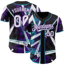 Laden Sie das Bild in den Galerie-Viewer, Uksn Individuelles Schwarz Weiß Petrol-Violett Geometrische Splitter Punktgitter Authentisches Baseball-Trikot