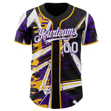 Laden Sie das Bild in den Galerie-Viewer, Uksn Individuelles Schwarz Weiß Gold-Violett Geometrische Splitter Punktgitter Authentisches Baseball-Trikot