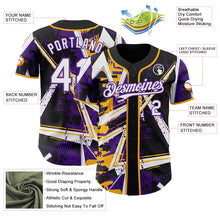 Laden Sie das Bild in den Galerie-Viewer, Uksn Individuelles Schwarz Weiß Gold-Violett Geometrische Splitter Punktgitter Authentisches Baseball-Trikot
