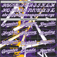 Laden Sie das Bild in den Galerie-Viewer, Uksn Individuelles Schwarz Weiß Gold-Violett Geometrische Splitter Punktgitter Authentisches Baseball-Trikot