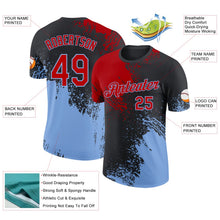 Laden Sie das Bild in den Galerie-Viewer, Uksn Individuelles Schwarz Rot-Hellblau Abstrakt Pinselstrich Funktions-T-Shirt