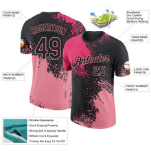 Laden Sie das Bild in den Galerie-Viewer, Uksn Individuelles Schwarz Neonpink-Mittelrosa Abstrakt Pinselstrich Funktions-T-Shirt