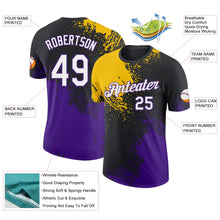 Laden Sie das Bild in den Galerie-Viewer, Uksn Individuelles Schwarz Weiß Gelb-Violett Abstrakt Pinselstrich Funktions-T-Shirt
